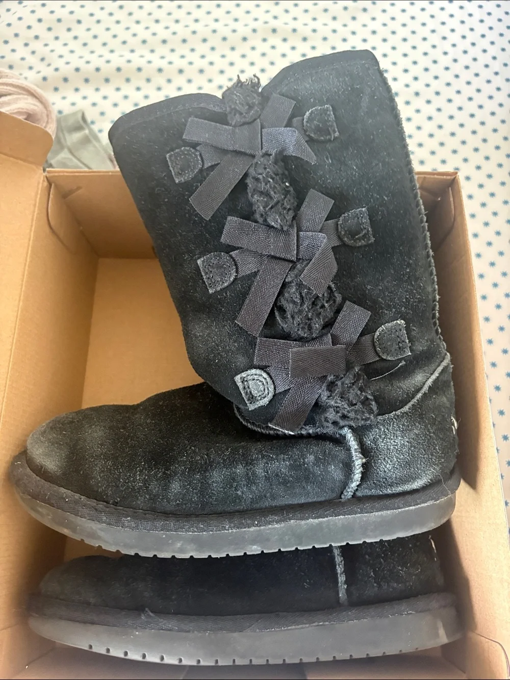 Koolaburra Black Suede Bow Accent Kids Snow Boots